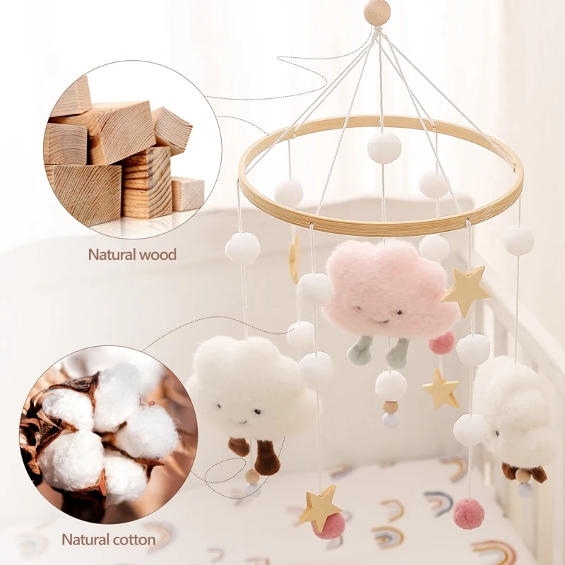 Let\'s Make Dropshipping Baby Rattles Crib Mobiles Toy Bed Bell Musical Box 0-12month Cloud Cotton Carousel For Cots Projection