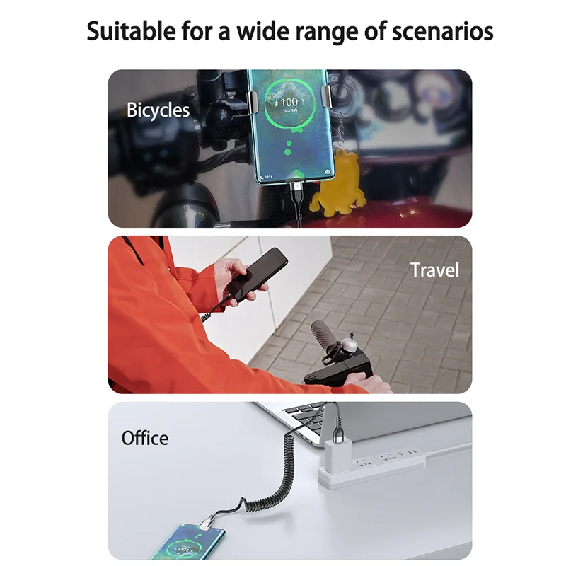 PD 60W USB C to Type-C 5A Fast Charging Type C Cable Spring Telescopic Car Phone Charger USB Cables For Samsung Xiaomi Redmi