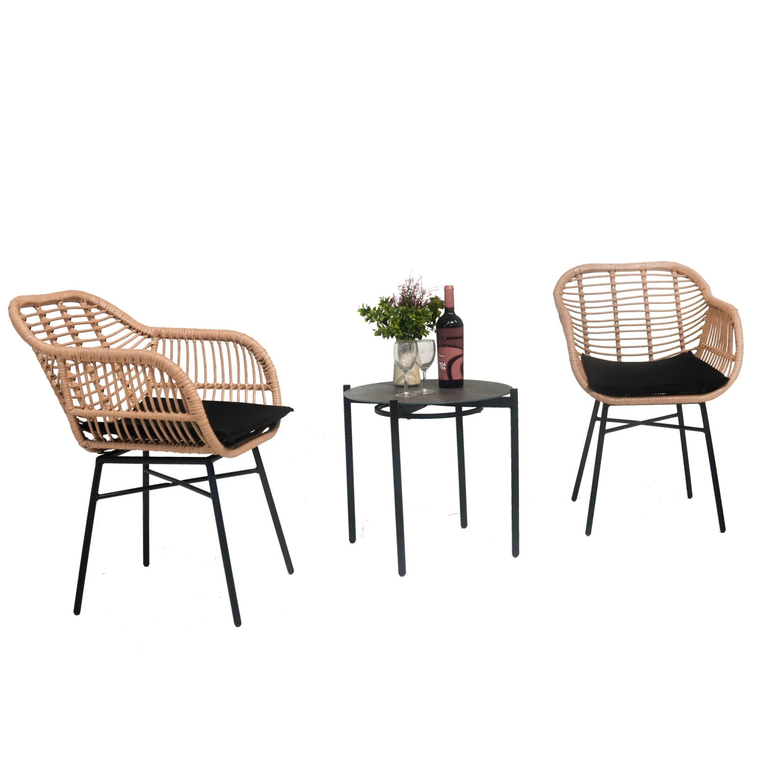 

Luxury Outdoor Wicker Furniture Set - Patio Bistro Style Table & Chair Set, Weather-resistant PE Wicker Weave, Stainless Steel F