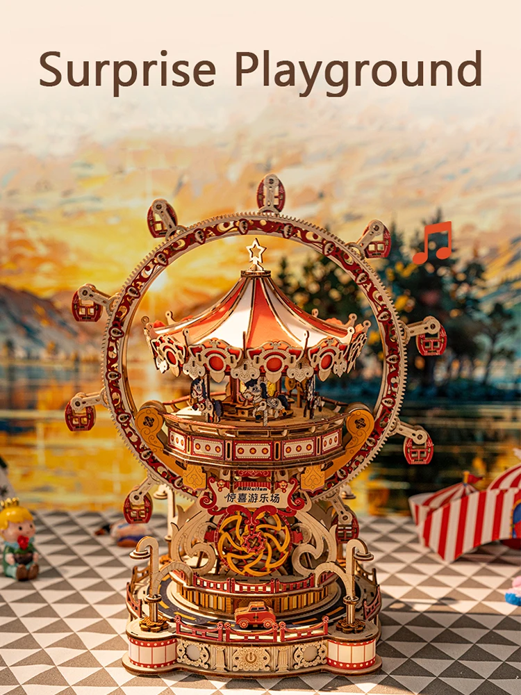 NEUE DIY 3D Holz Puzzle Spielplatz Miniatur Modell Kits Montage Puzzles Können Drehen für Freunde Geburtstag Geschenke