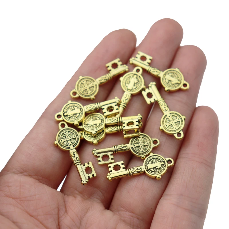 100PCS Gold/Silver Cross Crucifix Round Key Charms Pendants for DIY Jewelry Making Findings Accessories