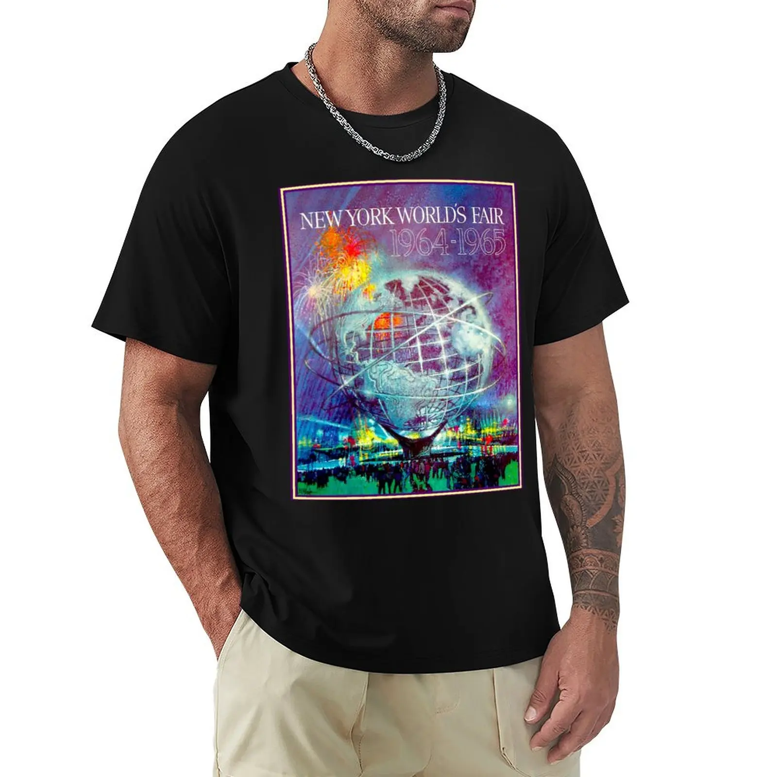 

NEW YORKS WORLD FAIR : Vintage 1964 Print T-Shirt vintage clothes blanks man clothes summer 2025 mens workout shirts