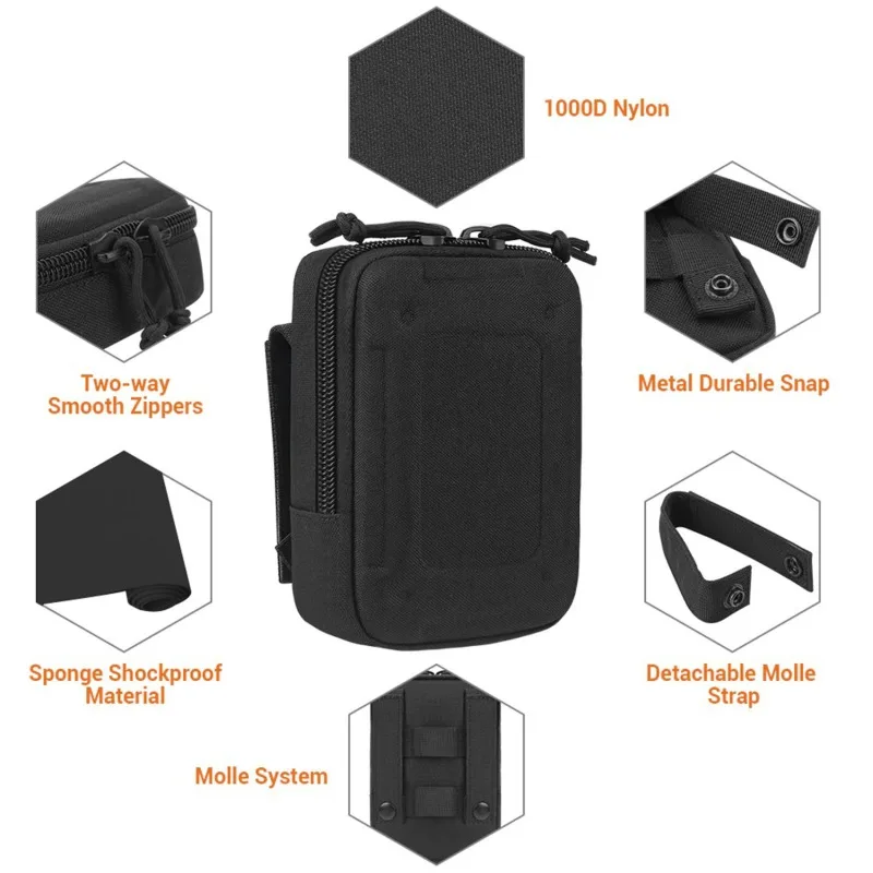 Bolsa Molle de administrador táctico, Kit de primeros auxilios médico, bolsa de almacenamiento de herramientas EDC, bolsa de teléfono, bolsas de cinturón de senderismo y caza al aire libre