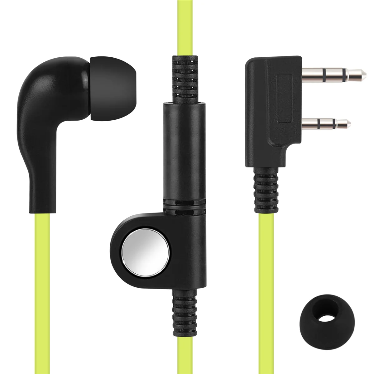 Noodle estilo fone de ouvido, K Plug fone de ouvido, fone de ouvido para Baofeng Uv5R, Bf-888S, rádio Uv5R, fio verde, 2 pinos