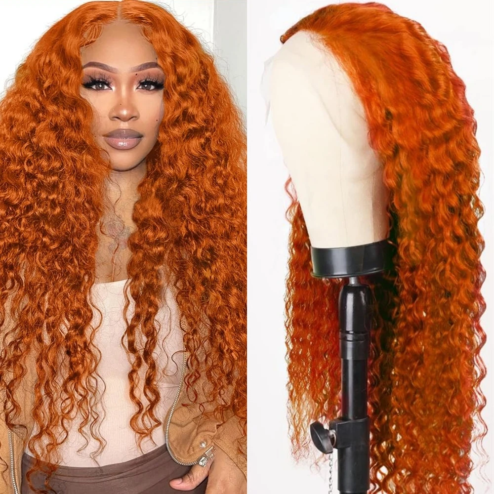 Ginger Orange 13x6 HD Lace Front Wigs Human Hair Water Wave 13x4 Human Hair Lace Frontal Wigs Transparent Lace Wig For Women