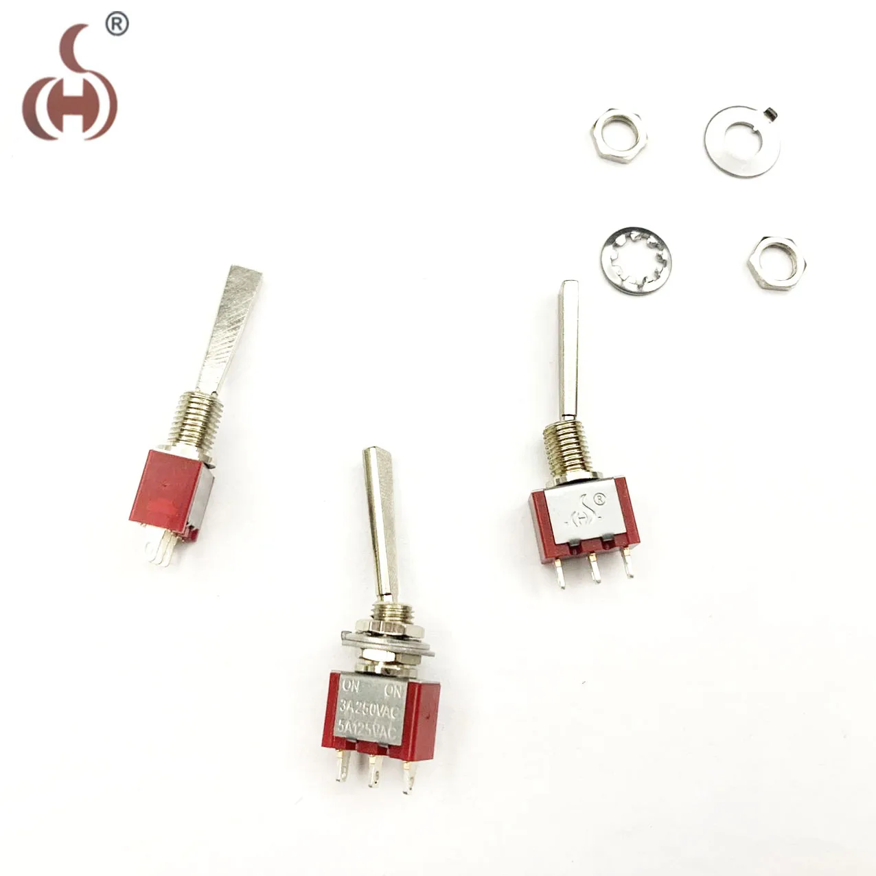 5Pcs,Momentary MOM-OFF-MOM Toggle Switch Long Flat Handle Red 3 Pin 6MM Return Automatically No Latching  Button Switch