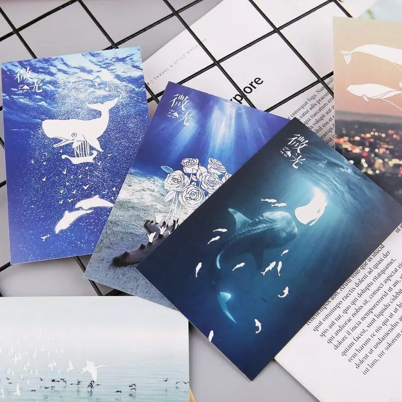 62KA 30pcs Vintage Luminous Postcard Glow Ocean Greeting Post Card Novelt