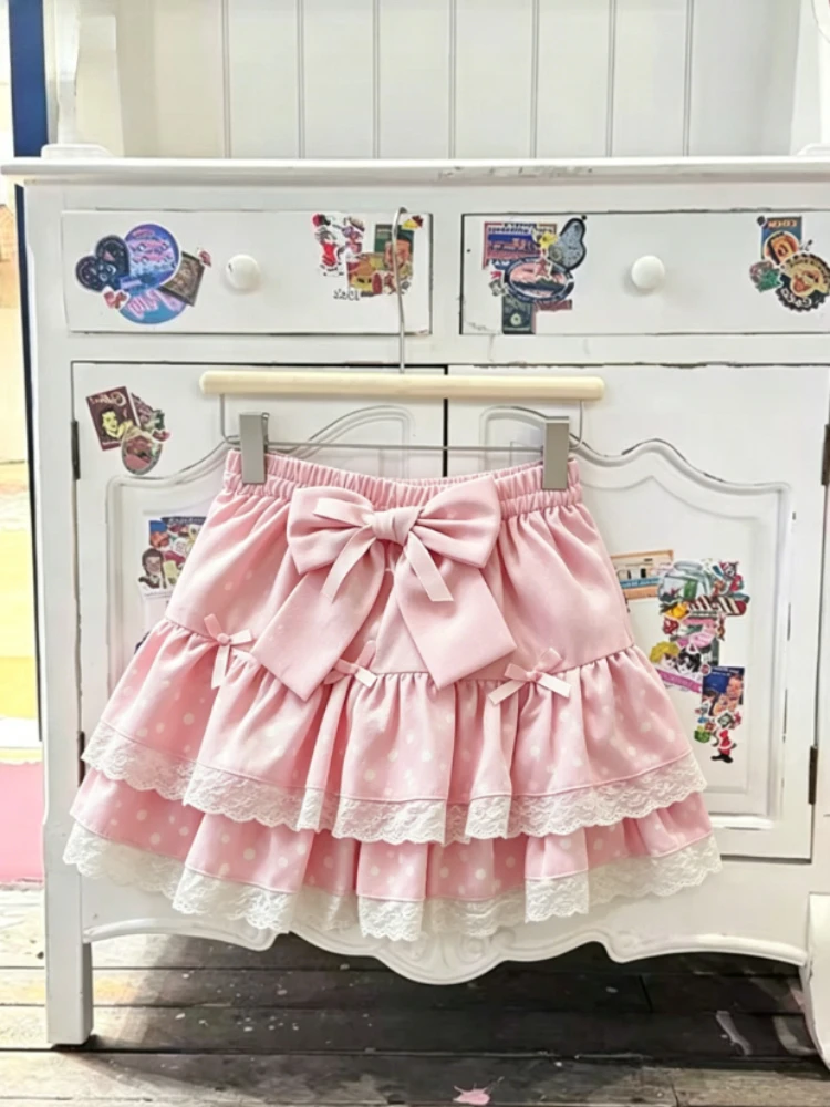 Lolita Vintage Princess Cake Short Skirt Cute Lace Ruffles Mini Skirt Kawaii Harajuku Y2k Daily Party Faldas Mujer Bottoms