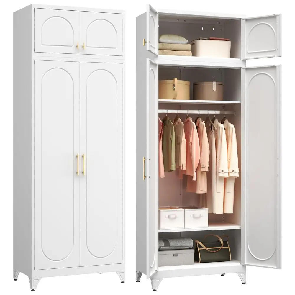 Armoire Wardrobe Closet with Hanging Rod, 86 Inch Tall Metal Wardrobe Cabinet, Metal Armoire with Doors, Large Freestanding War - view 2