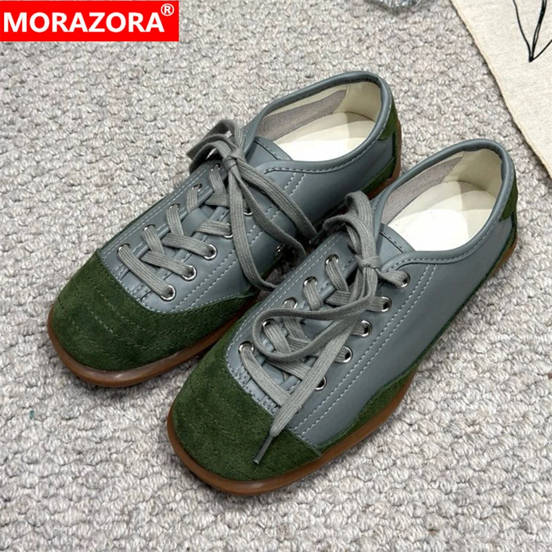 

Женские кроссовки MORAZORA из замши 4 цветов, модные повседневные туфли на плоской подошве с круглым носком, на шнуровке