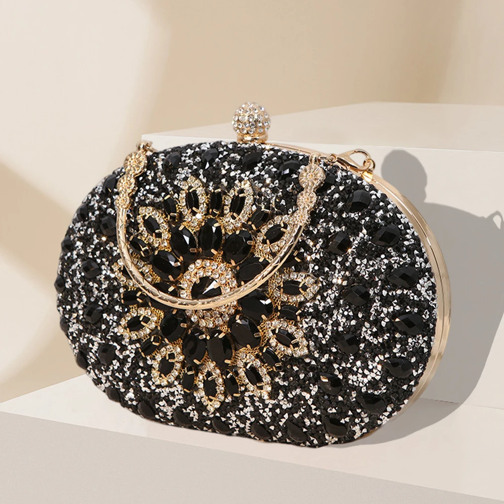 Luxury Rhinestone Dinner Bag New Sunflower Inlaid Diamond Evening Bag Sparkly Banquet Phone Purse Women's Wedding Crystal Clutch