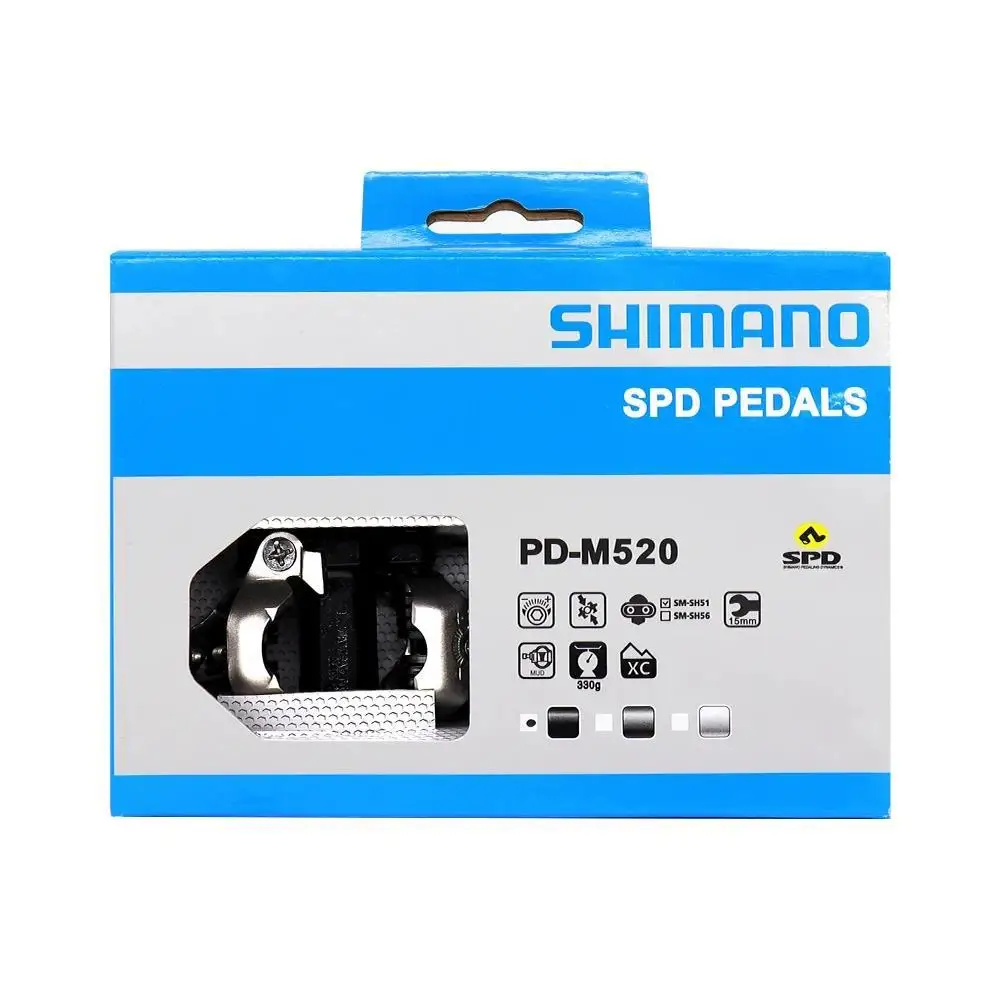 

Профессиональные педали для горного велосипеда SHIMANO M520 - эффективное педалирование/противоскользящее металлическое покрытие/прочные подшипники/в коробке