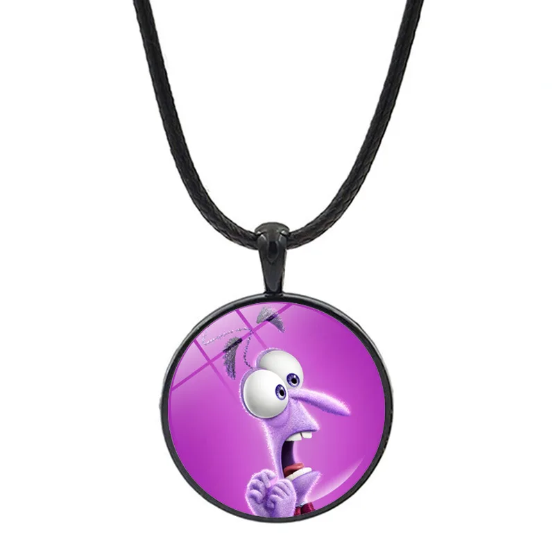 Disney Inside Out kalung tali hitam animasi, Aksesori liontin kaca kecil perhiasan wanita kartun Sweater rantai