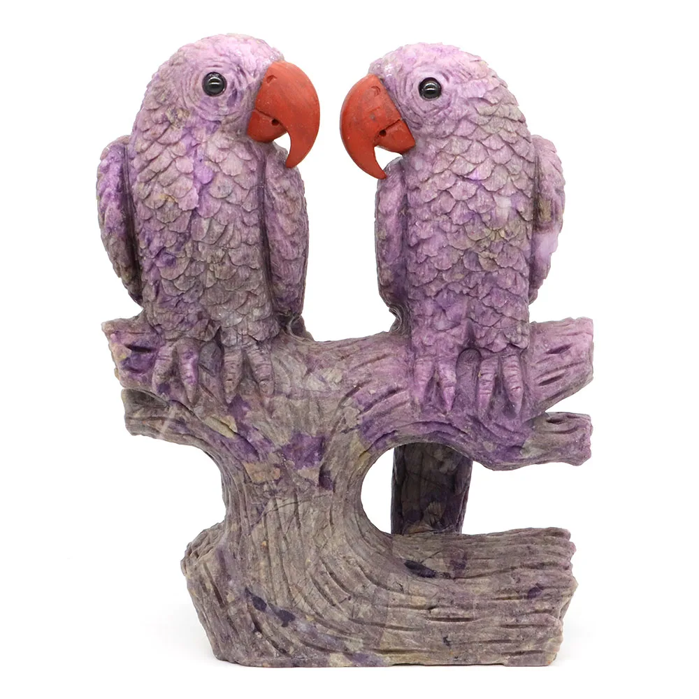 

7.7" Parrot Natural Gemstone Phosphosiderite Crystal Carved Reiki Healing Lepidolite Stone Figurine Crafts Home Room Decoration