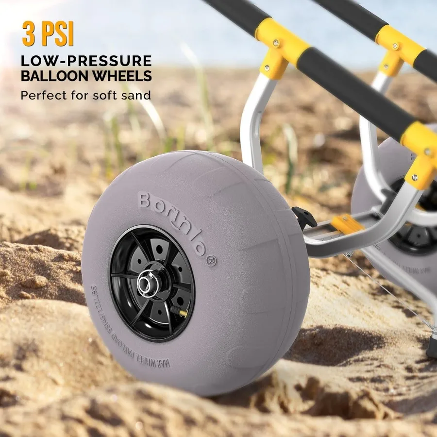 عربة شاطئ كاياك عرض قابل للتعديل 6.318.7 زورق عالمي دوللي عربة كاياك شديدة التحمل مع 12 بالون عجلات شاطئ مسنده