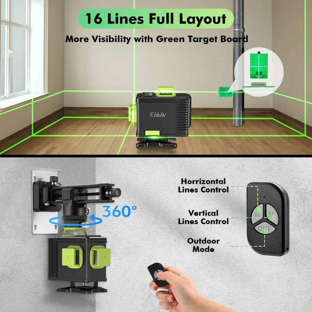 

Laser Level Self-Leveling Green Laser Leveler Tool 16 Line 4D Four-Plane Leveling and Alignment Line Laser Level