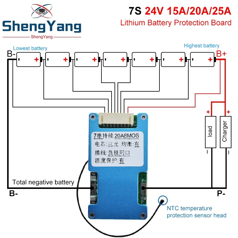 TZT BMS 7S 24V 15A 20A 25A  Li-ion Lmo Ternary Lithium 18650 Battery Charge Protection Board Balance And NTC Temperature Protect