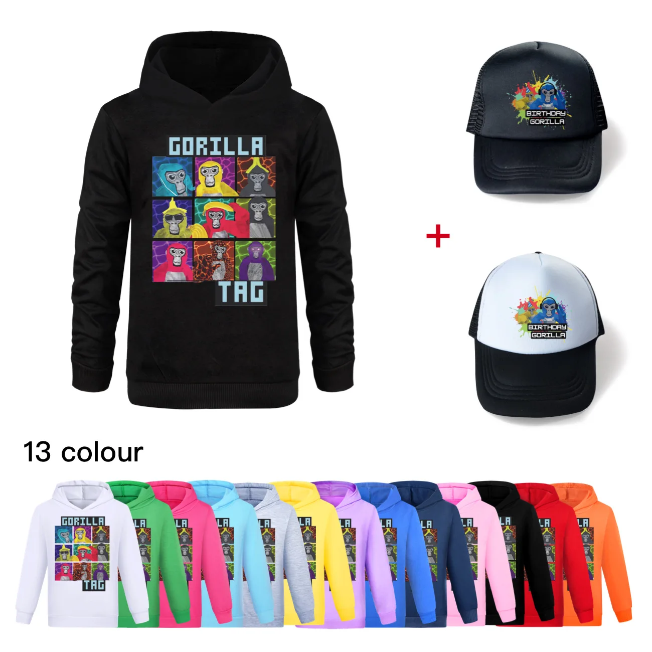 Gorilla Tag Kleidung Kinder Kapuze Pullover Hemd Hut Jungen Baumwolle Mädchen Mode Kleidung Kleinkind Langarm Tops T-Shirt