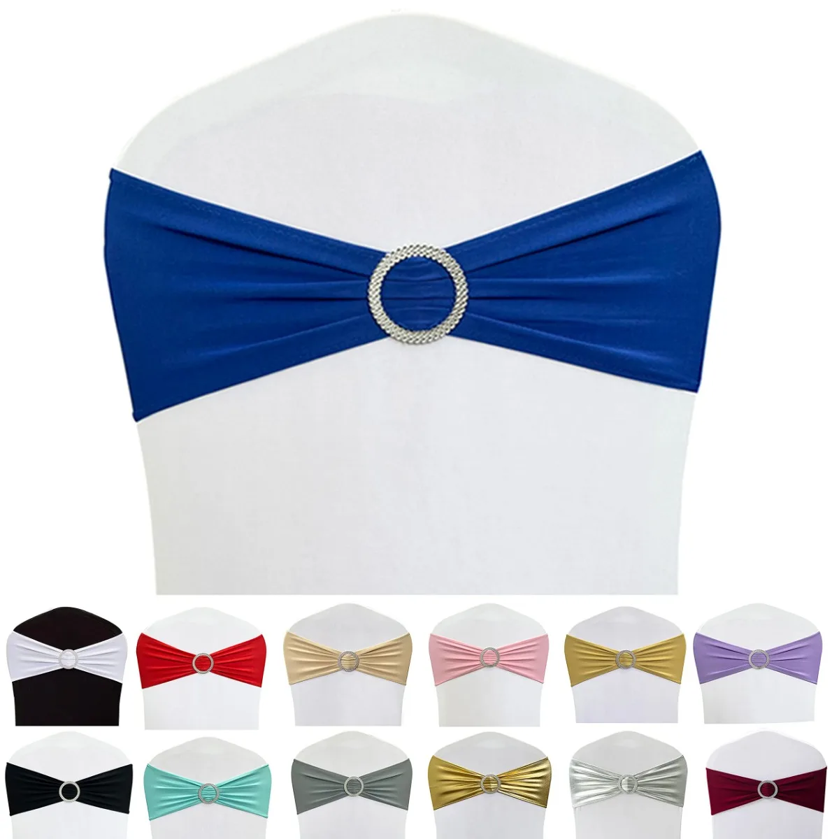 

Spandex Chair Sashes Bands Stretch Chair Ties Bows with Buckle Slider Elastic Chair Ties for Wedding Party Banquet Decoration