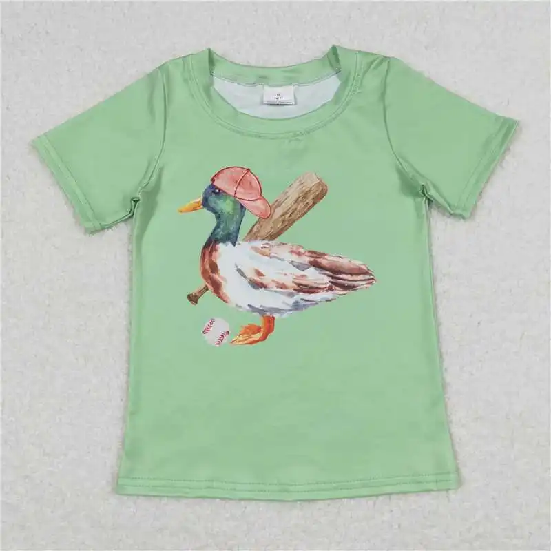 Wholesale hot sale t-shirts western boutique clothing for baby boys clothes Duck camouflage bag Puppy green short-sleeved top