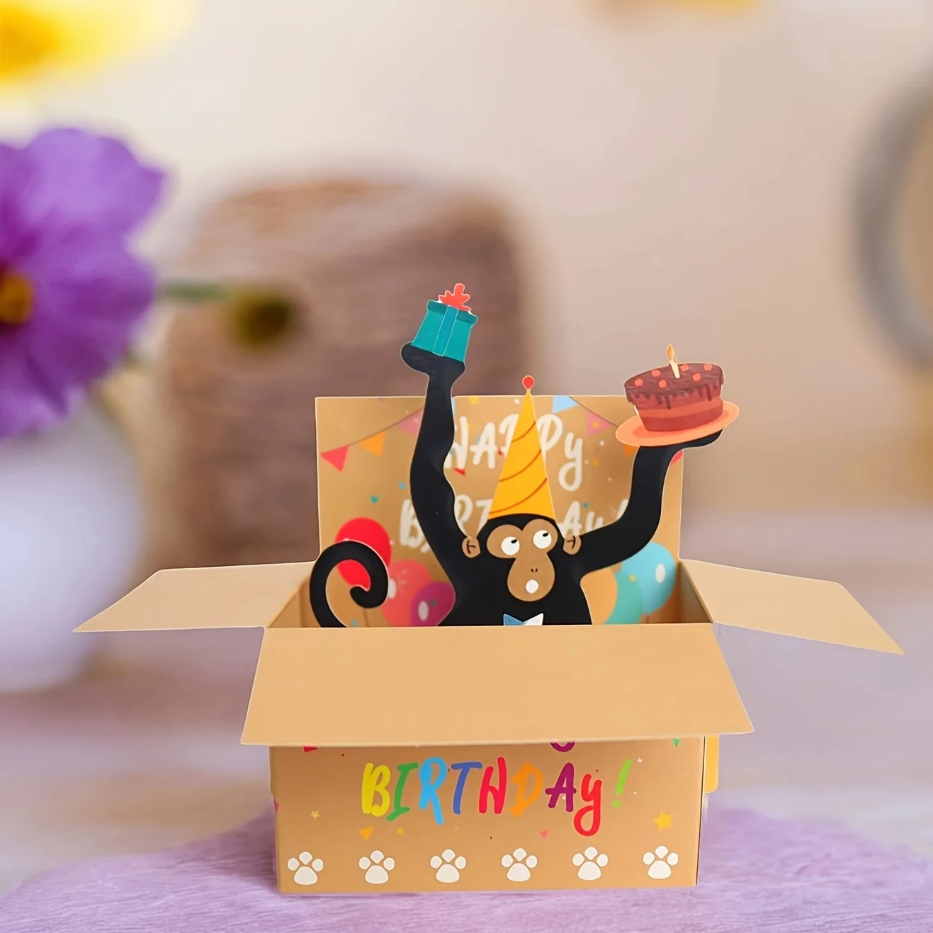 1PC Hilarious Happy Birthday Pop-Up Card - Humorous 3D Character Design with Heart Balloons & Confetti, Whimsical Card