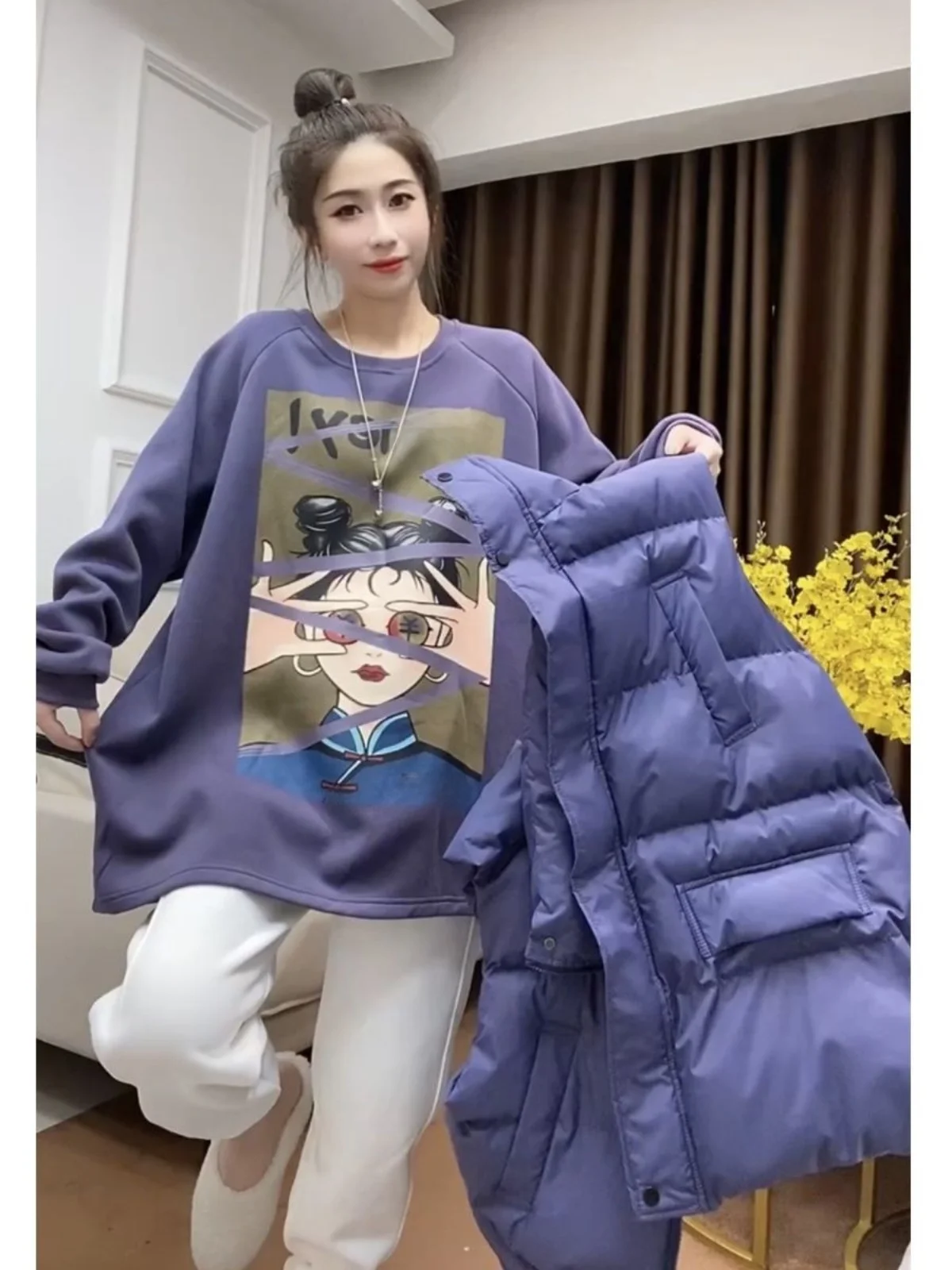 Grande taille Fce doublé longue Sve Sweat femme coupe ample sweat à capuche imprimé automne hiver grande taille vêtements