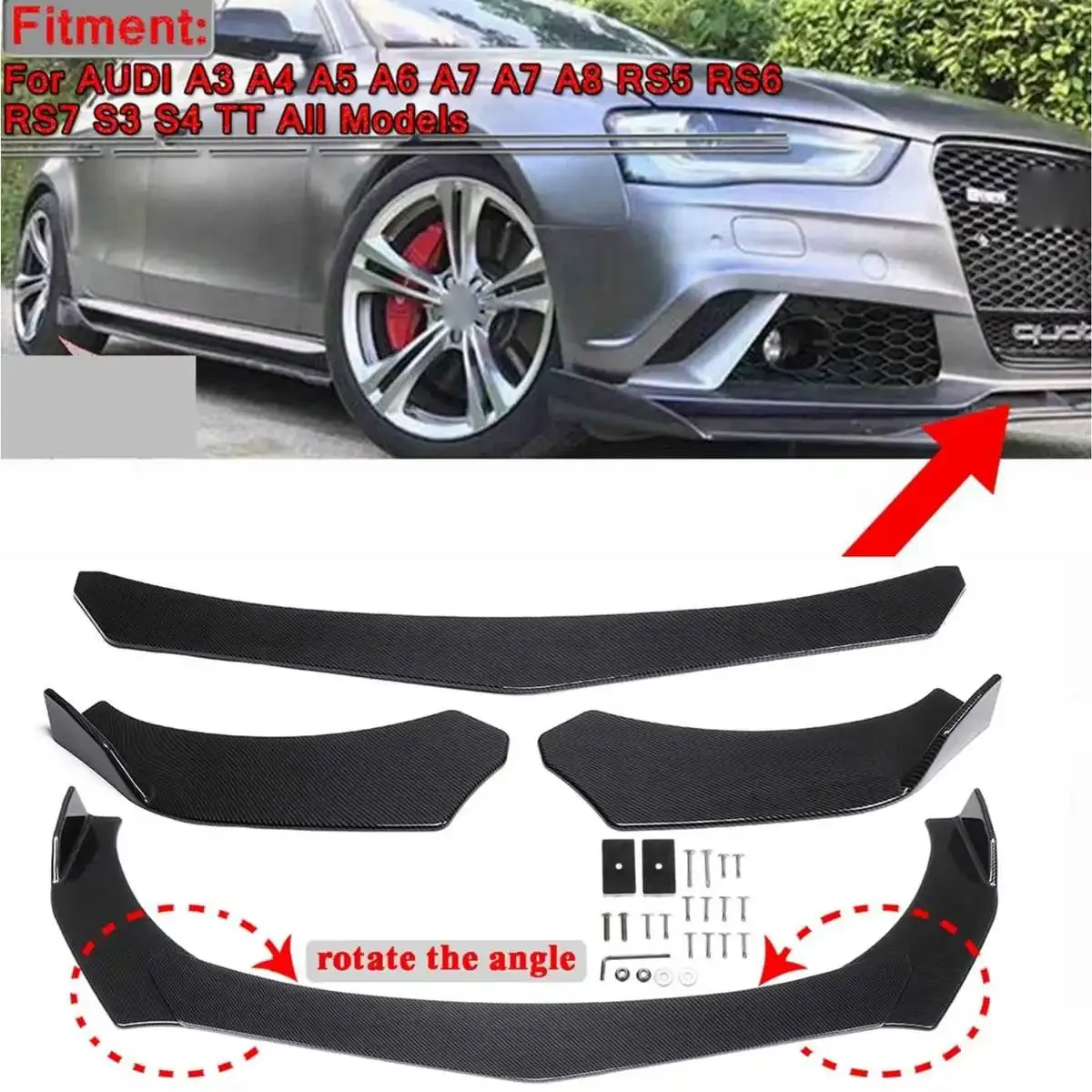 

A3 A4 Front Bumper Lip Spoiler Splitter Surround Molding Cover Trim Body Kit For AUDI A3 A4 A5 A6 A7 A7 A8 Q3 Q5 Q7 RS5 RS6 RS7