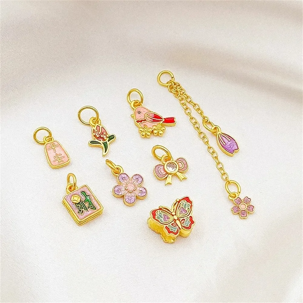 

Diy Butterfly Beaded Bracelet with 18K Sand Gold, Enamel and Oil Drip, Tulip Flower Pendant