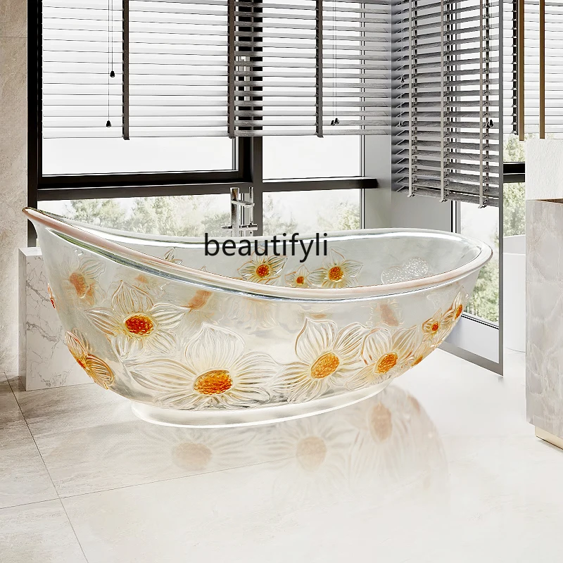 Transparent resin thickened petal theme integrated molding bathtub upscale hotel oval