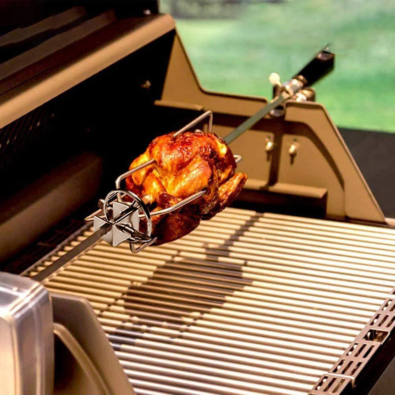 Stainless Steel BBQ Grill Rotisserie Kit Outdoor Spit Roaster Rod Charcoal Pig Chicken Beef Camping Cooking Tools