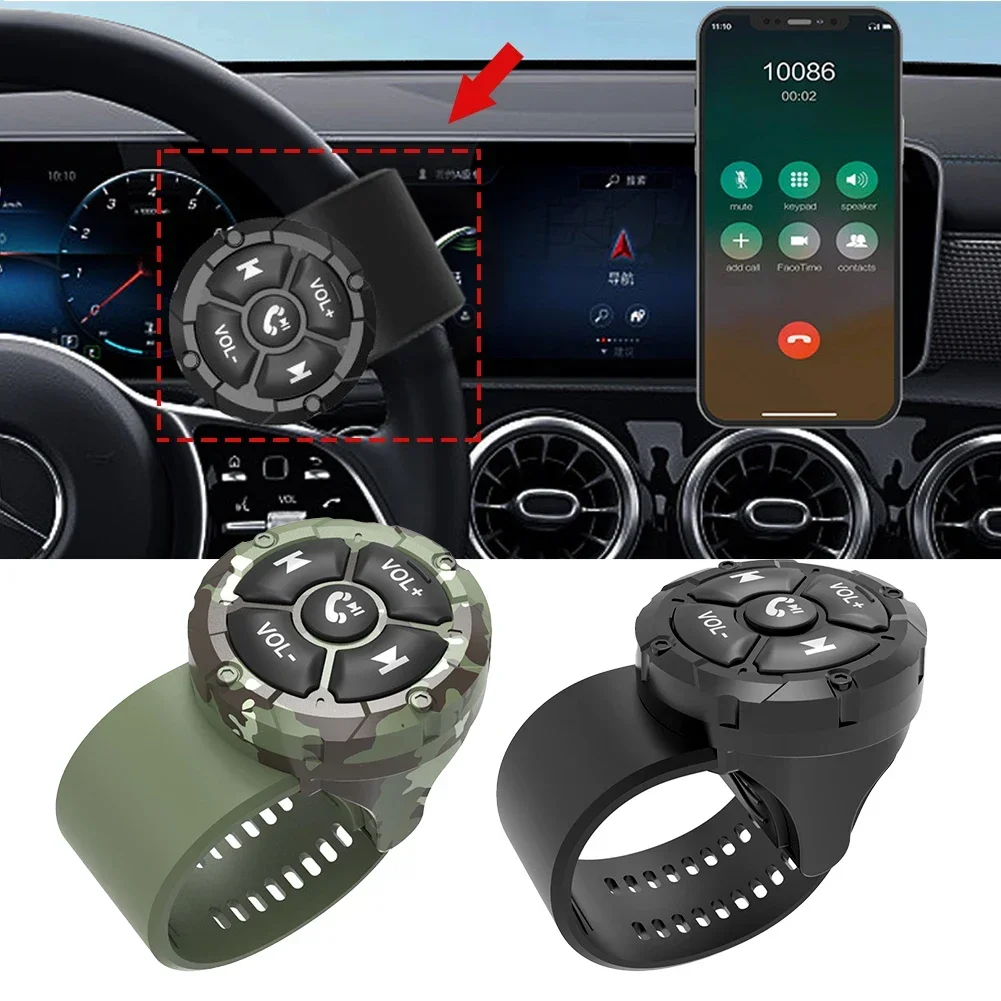 Bluetooth Media Button Remote Control IPX6 Waterproof Strap Type Wireless Controller for Car Bike Motorbike Steering Wheel