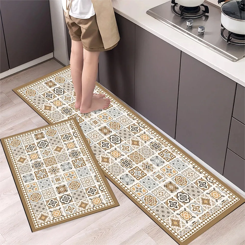 VIKAMA 1/2PCS Kitchen Oil-Resistant Floor Mat Bathroom Absorbent Quick-Drying Carpet Anti-Slip Doormat for Home Decoration