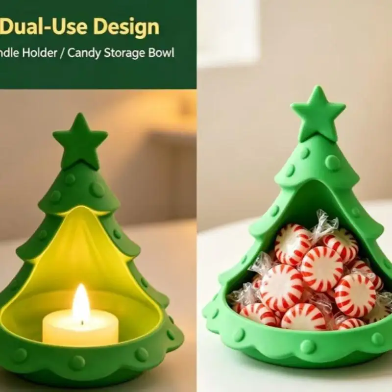 3D Printed Christmas Tree Candy Dish Tea Light Holder, Plastic Multifunctional Storage Bowl, Holiday Desktop Decoration Ornamen
