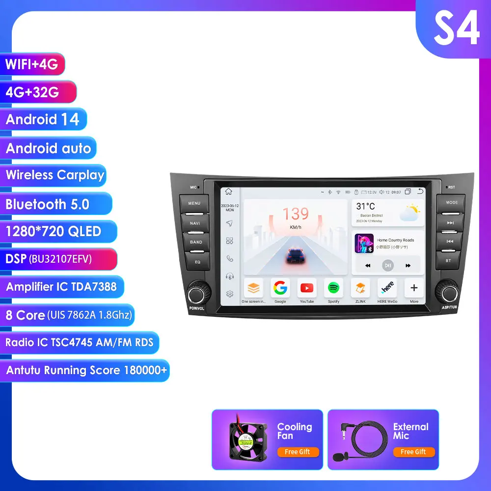 Hizpo 8 "2 Din Autoradio Carplay voor Mercedes-Benz E-klasse W211 GLS W219 W209 W463 Android 14 Multimedia Speler GPS RDS FM BT 4G