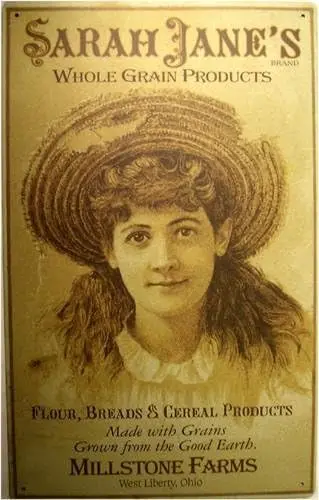 Sarah Jane;s Whole Grain Products Flour, Breads, and Cereal Millstone Farms Vintage Advertisement Tin SIgn-aluminum