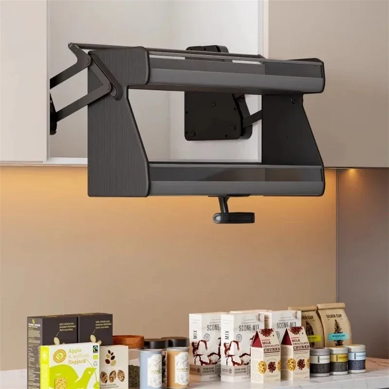 & Pull-down Dish Rack Kitchen Cabinets Multifunctional Spice Storage Cabinet Modern 2-layer Lift Hanging Cabinet Home Furniture
