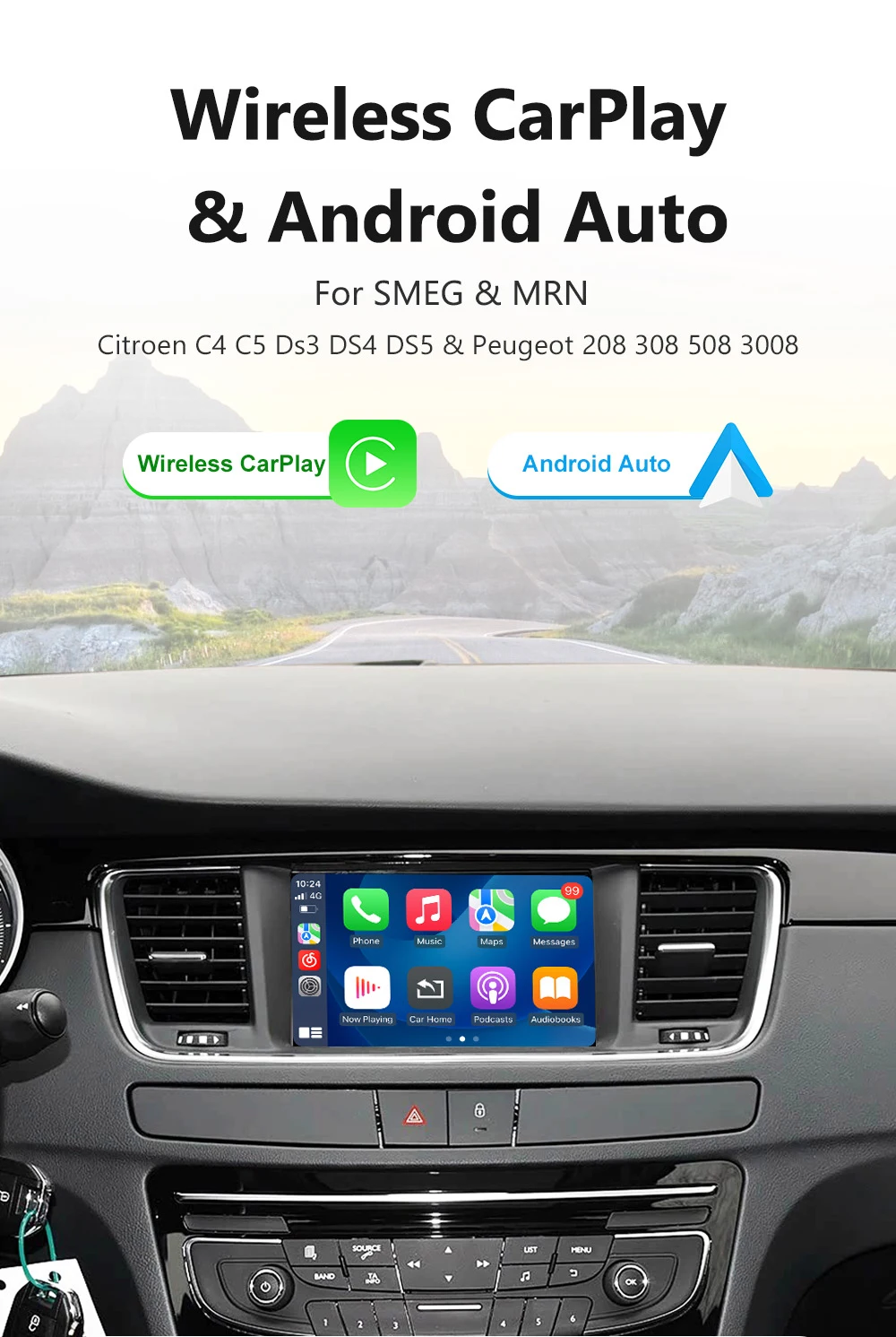 Kabelloser CarPlay-Adapter Android Auto für Peugeot & Citroen SMEG 208 308 508 3008 & C4 DS3 DS5 unterstützt Rückfahrkamera-Box – Detail 2
