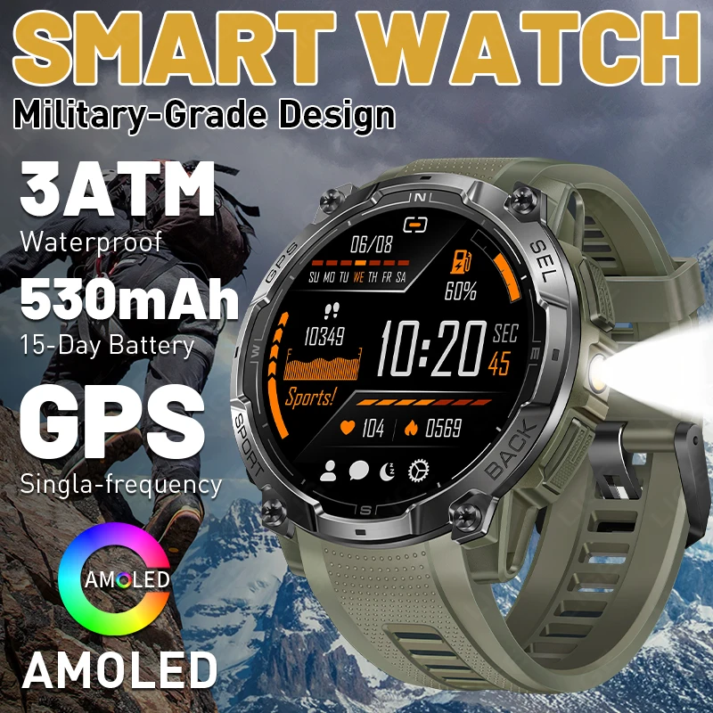 

Новые мужские смарт-часы 2026 года с AMOLED-экраном, GPS для активного отдыха, многофункциональным позиционированием, трекером плавания, барометром, высотомером и компасом