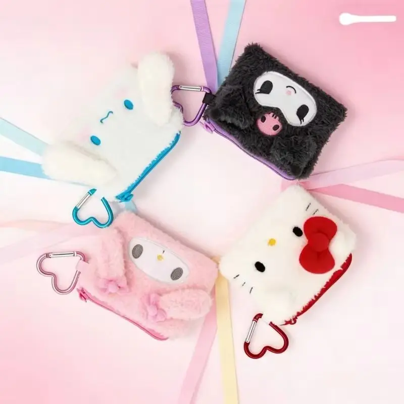 Bolsas de Pelúcia Fofas da Hello Kitty, Bolsa de Maquiagem de Fleece My Melody, Bolsa de Moedas Cinnamoroll, Carteira de PU Kuromi, Chaveiros