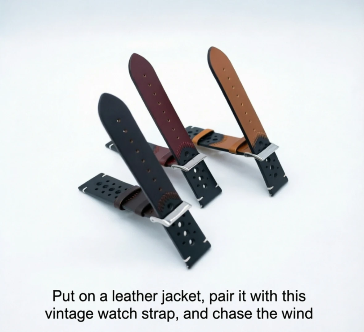 Vintage Color Block 20mm Watch Strap, Breathable Perforated Oil Wax Leather Band, Quick Release Cowhide Replacement