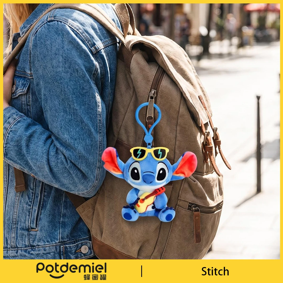Potdemiel Disney Stitch Plush Purse Charm Guitar Sunglasses Music Style Soft Auto Key Trinket Gift For Girls Backpack Ornament