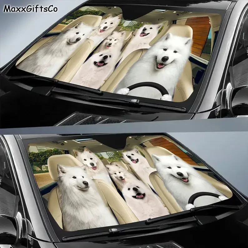 Samoyed Car Sun Shade, Samoyed Windshield, Samoyed Family Sunshade, Dog Car Accessories, Car Decoration, Gift For Dad