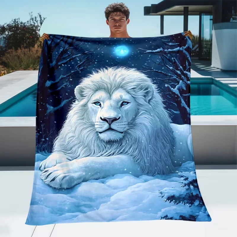 Cosmic Galaxy Full Moon Wolf Mountain Print Blanket Soft Cozy Blanket for Bedroom Sofa Living Room Fantasy Home Decor