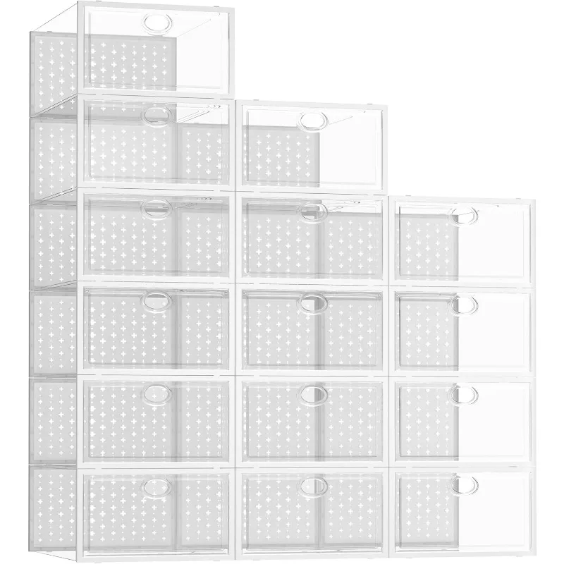 

15 Pack X-Large Shoe Storage Boxes, Shoe Organizer for Closet Clear Plastic Stackable Shoe Dispaly Case Bins Holder, Sneaker