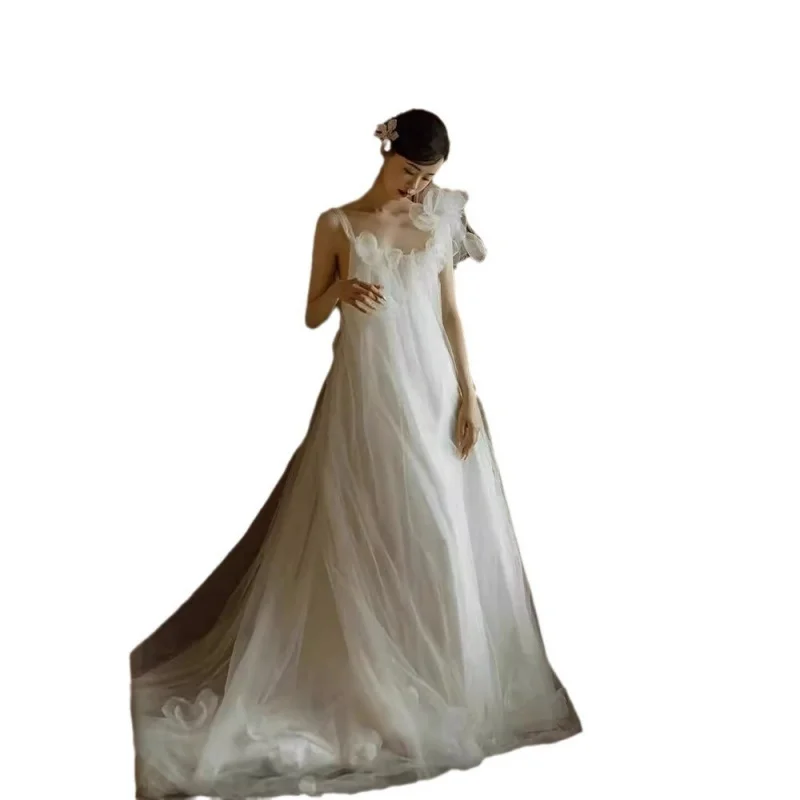 Robe de Mariée Légère de Style Mori pour Patients, Tenue d'Enregistrement de Photographie de Haute Qualité, pour Séance Photo de Mariage et de Voyage, Petite Femme