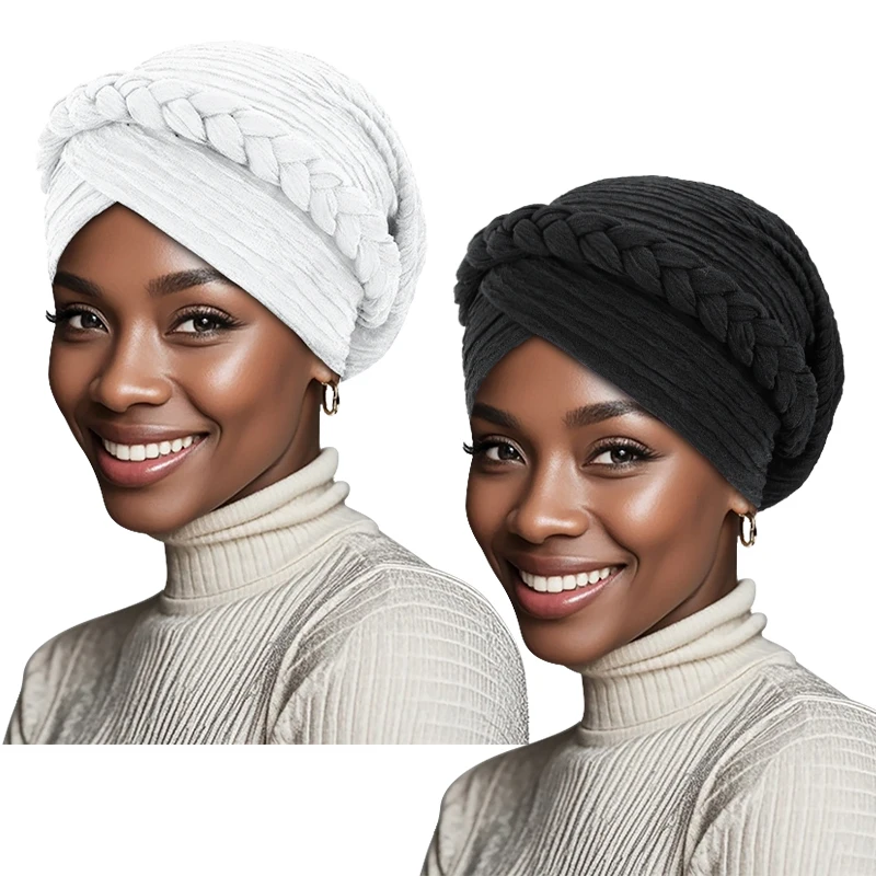 2 TEILE/LOS Solide Farben Frauen Böhmischen stil Handgemachte Geflecht Turban Kopf Wrap Twist Bandana Kopf Schal – Detail 5