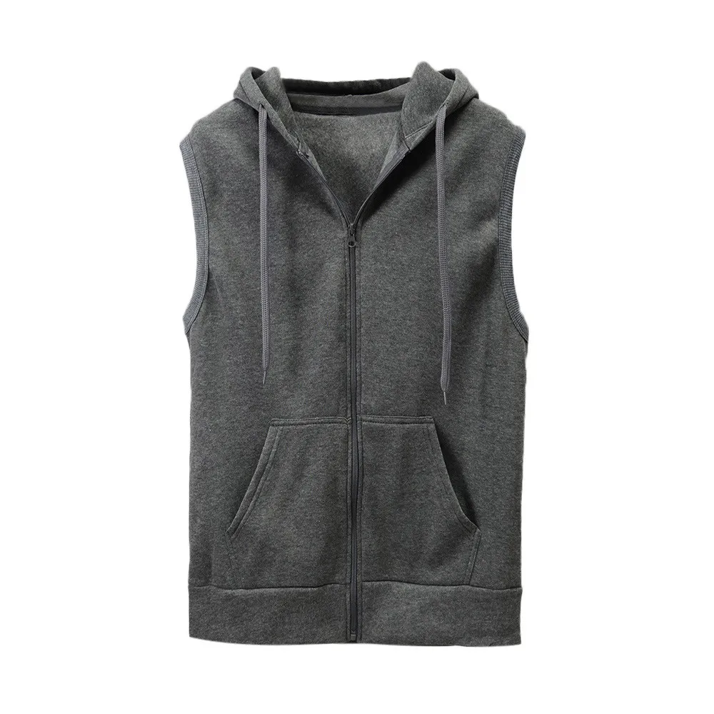 Men’S Hooded Sleeveless Zip Casual Vest Sweatshirt Hoodies 2024 Spring Autumn Solid Color Cotton Jacket Vest Waistcoats Top