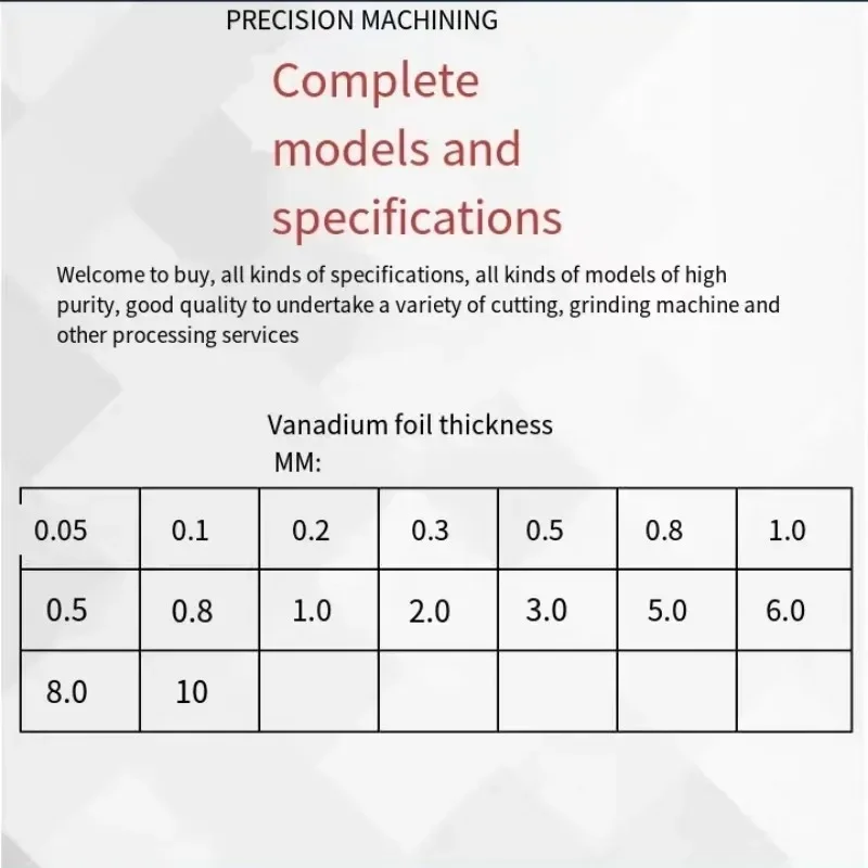 Scientific research of high purity metal vanadium foil V99.9% can be customized processing