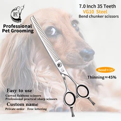 Gru 7.0 pollici forbici Pet Dog Grooming curvo Chunker cesoie JP VG10 acciaio inossidabile Fishbone 35 denti tasso di taglio 45%