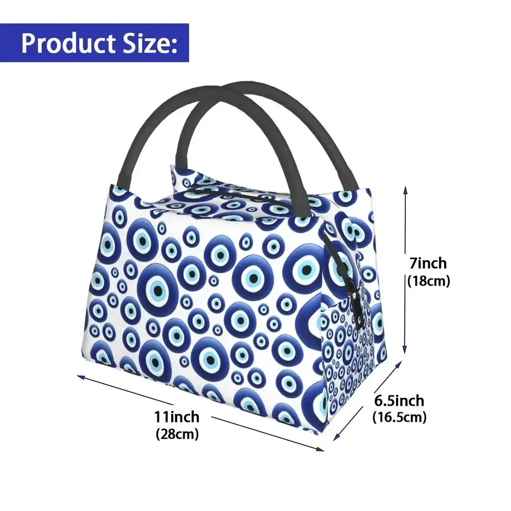 Greek Nazar Evil Eye Ornament Insulated Lunch Bags Women Lucky Charm Amulet Resuable Thermal Cooler Food Lunch Box Work Travel